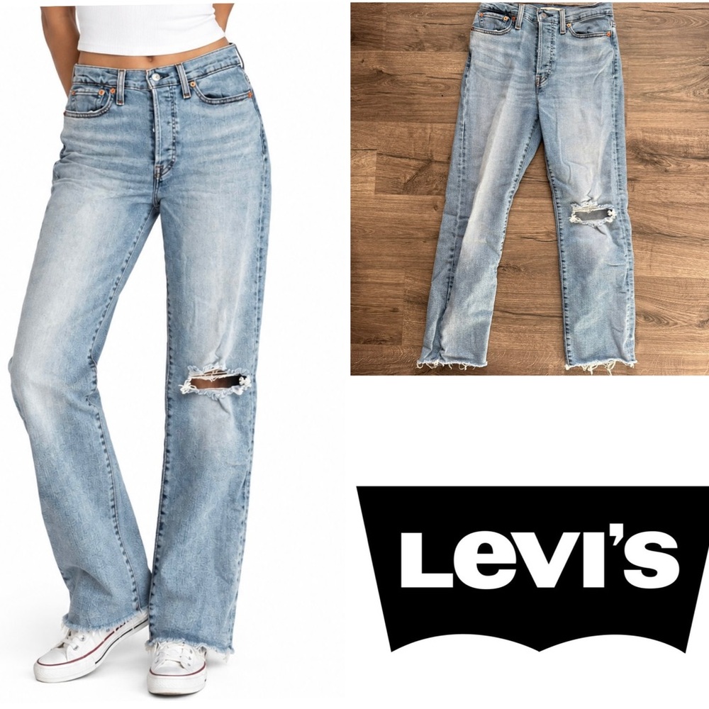 Levis Medium Denim Distressed Button Fly Wedgie Fit Jeans size 28 Women VTG